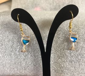 Blue wine glass dangle earrings