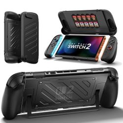 JSAUX Split Protective Case for Nintendo Switch 2, TPU Middle Frame & PC Front Cover, Non-Slip Ergonomic Grip, Storage for 10 Game Cards