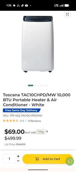 Toscana 10,000  or 14,000 BTU Portable Air Conditioner & Heater.