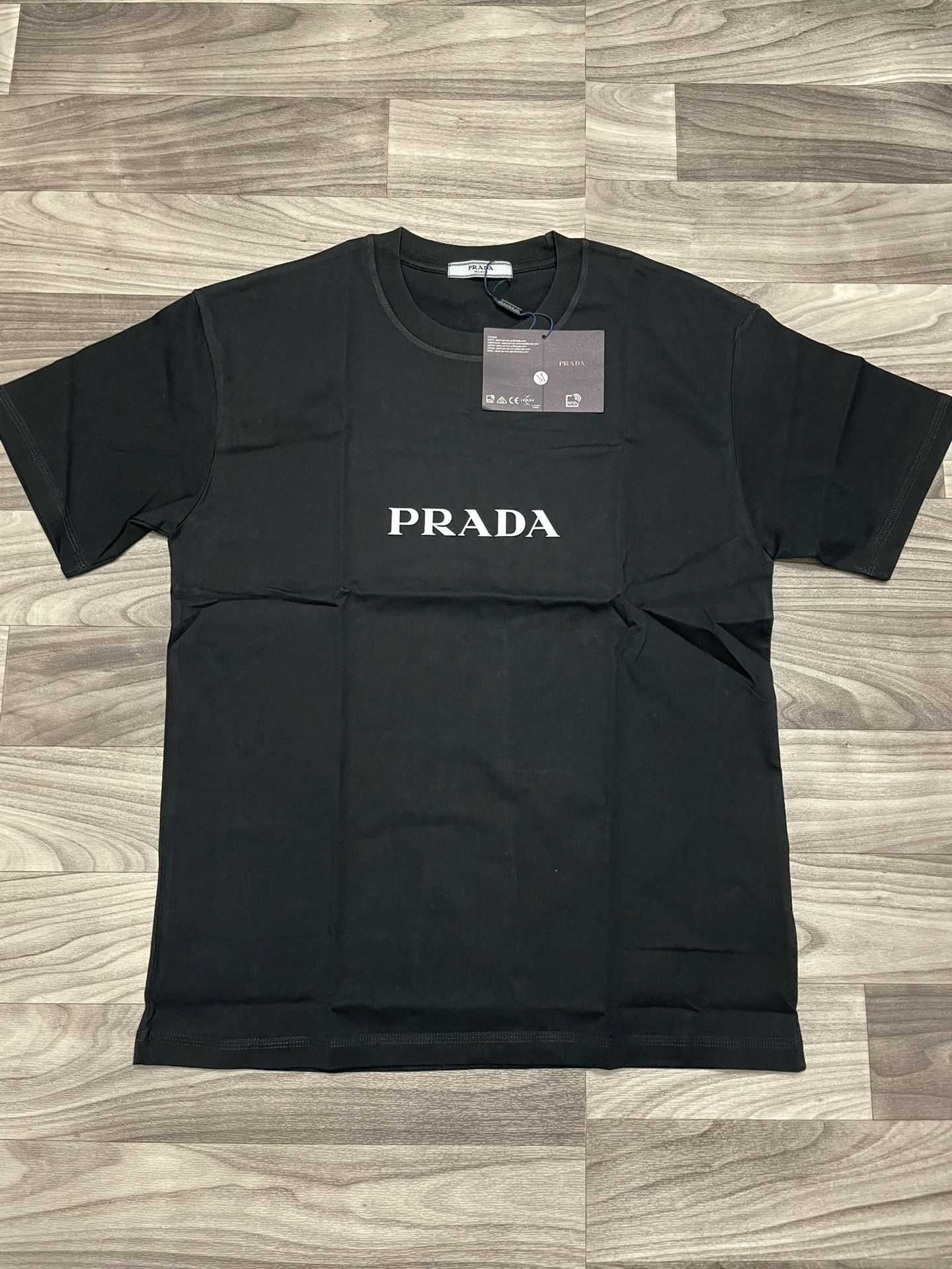 Prada Men’s Black Cotton T-Shirt Medium – Designer Logo Tee Luxury Fashion