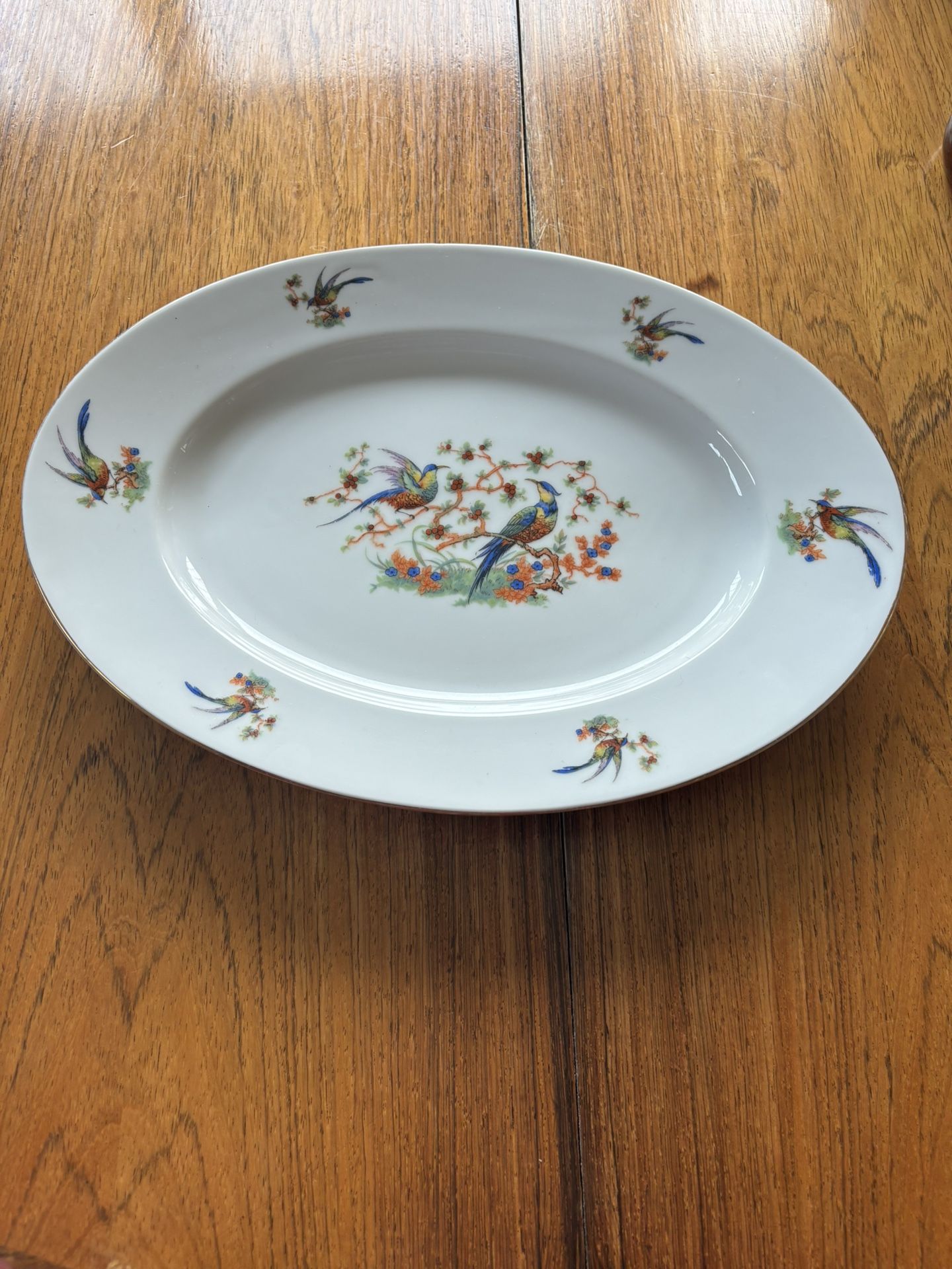 Vintage Bohemia Platter with Design and Gold Trim