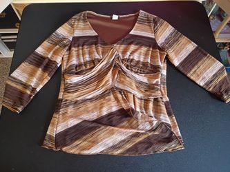 Women's Brown Striped Ruched Front Blouse Size XL