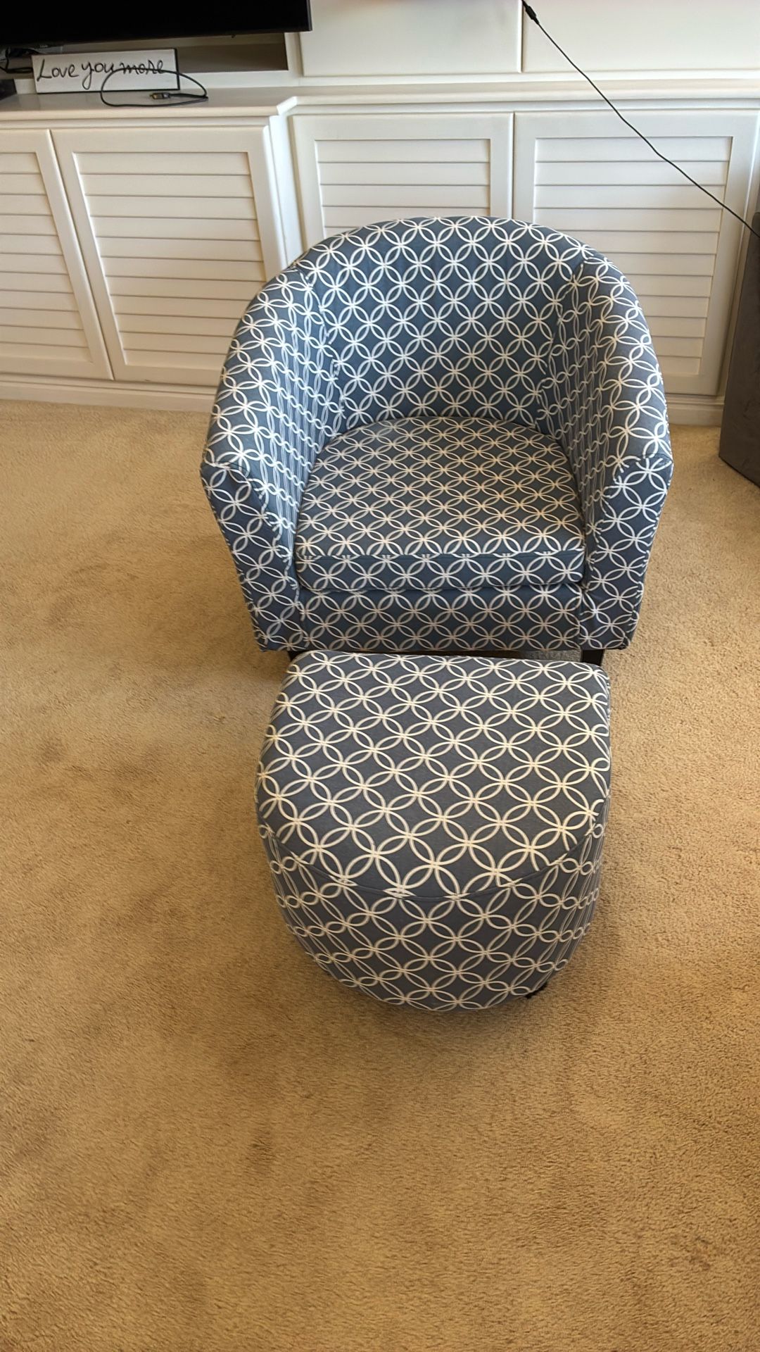 Grey Blue Chair With Foot Rest