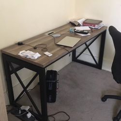 BON AUGURE Industrial Home Office Computer Desk Vintage Oak 60in 