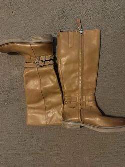 Tan Leather Knee-High Riding Boots