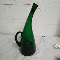 Blenko Bent Neck Emerald Green Decanter