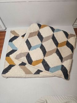 Summer & Rose Geometric 100% Cotton Square Pillow Cover Cream, Mustard & Blue