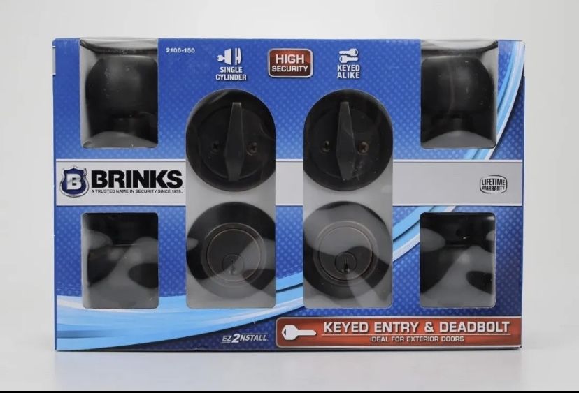 NEW BRINKS Keyed Entry & Deadbolt High-Security Door Lock 2 PACK Bronze