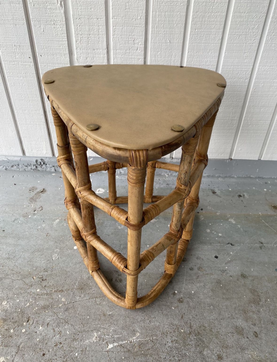 Vintage Unusual Rattan Bamboo Side Table $25
