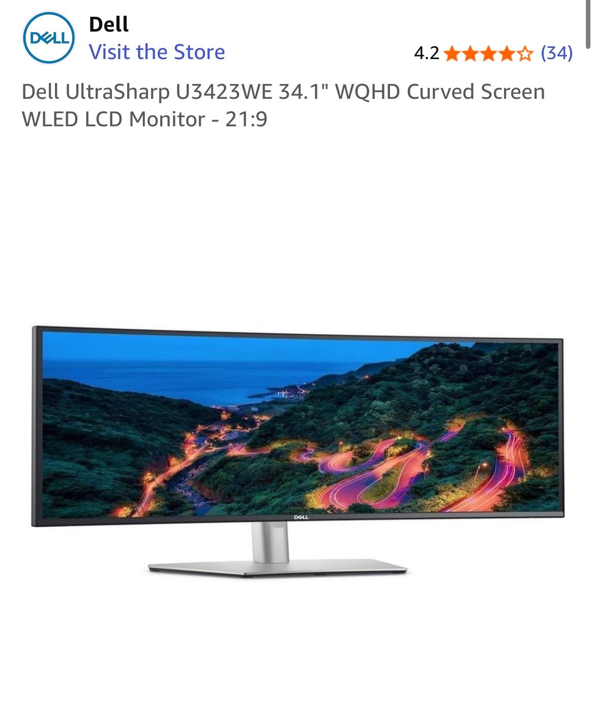 LIKE NEW Dell Curved Monitor 34”