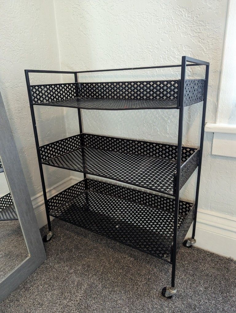 Black Metal Rolling Utility Cart – 3-Tier Organizer on Wheels