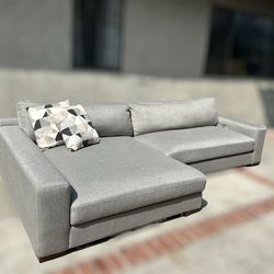 Grey Low Profile Sectional Couch Sofa L Shape 