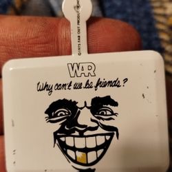 Vintage War "Why Can't We Be Friends" metal folder pin/badge, 1970's