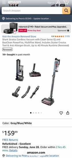 Shark Stratos Cordless Vacuum with Clean Sense IQ and DuoClean PowerFins, MultiFlex Wand, Includes Duster Crevice Tool & Anti-Allergen Brush, Up to 40