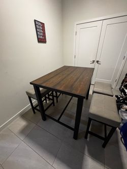 5-Piece Counter Height Dining Table Set with 4 Cushioned Stools