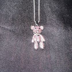 Iced Out Teddy Bear Pendant w 26” Box Chain