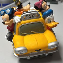 Disney Mickey Mouse & Friends Fab 5 Coin Piggy Bank Yellow Taxi Duck Cab Co original plug
