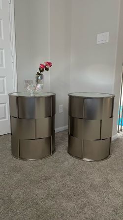 Modern Glam Mirrored Drum End Tables – Set of 2
