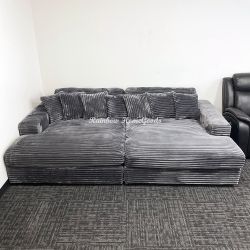 Oversized Corduroy Sleep Sofa Bed, Double Chaise Modular Sectional Couch