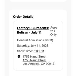 Beltran Saturday Ticket GA