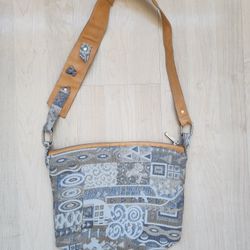 Italian Arcadia Leather & Earth Tone Fabric Bag