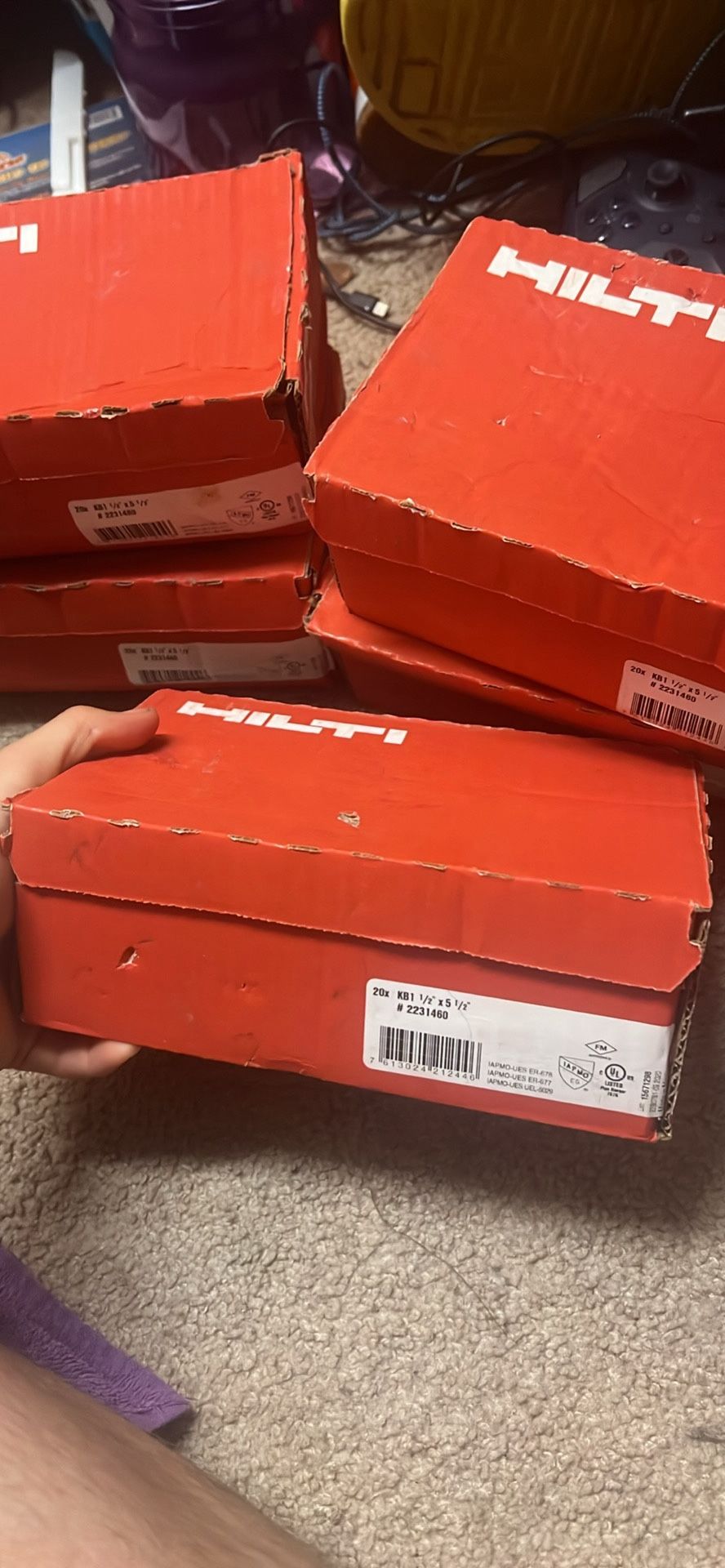 Hilti KB1 1/2” x 5-1/2” Wedge Anchors – Box of 20 (New)