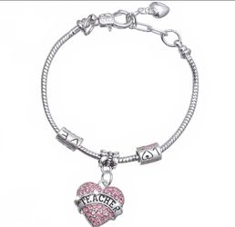 Teacher pink crystal heart bracelet