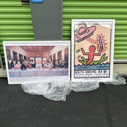 24x36 Wood Frame Keith Haring 83 Galerie Watari - Tokyo - Japan and HUGH HEFNER Renato Casaro Poster