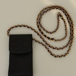 Chanel Vintage O Case Phone Holder Mini Crossbody Bag In Black W/GHW