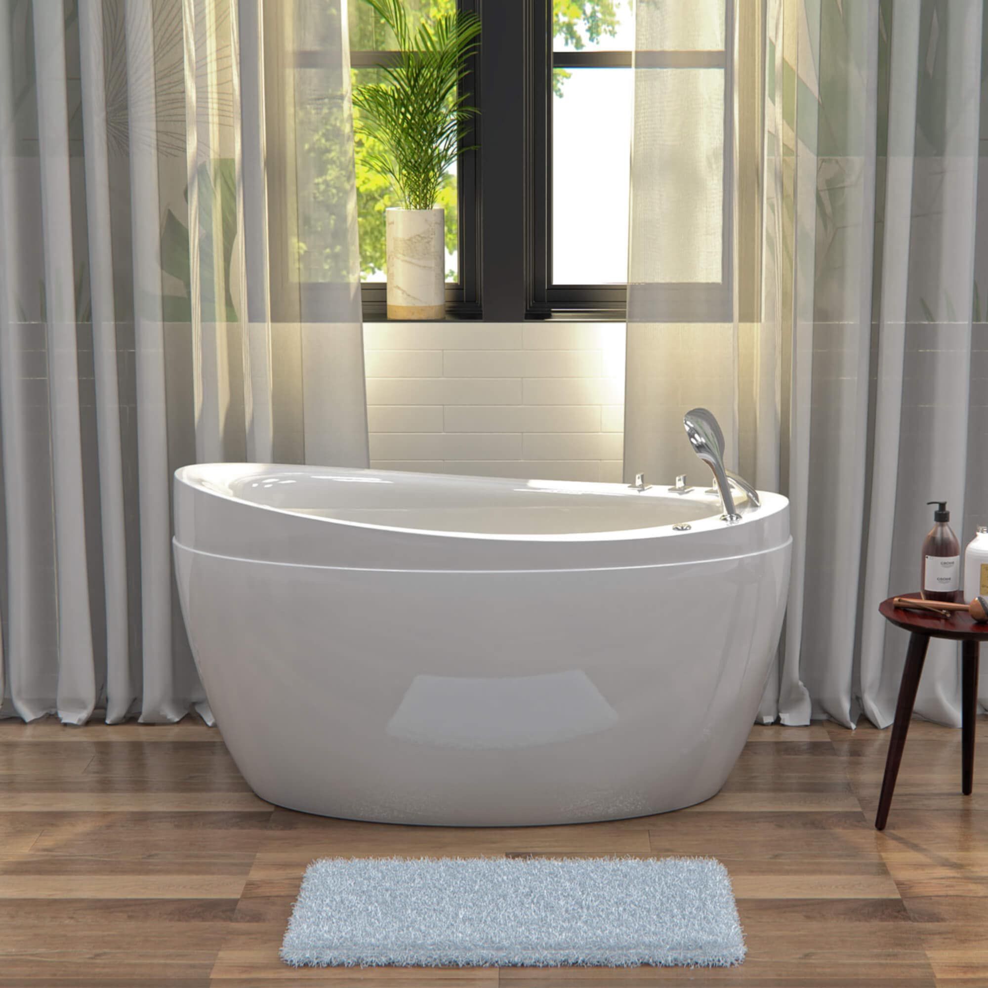 NEW !! Japanese style 59 in. Acrylic Deep Soaking Freestanding Bathtub with Faucets and Seat