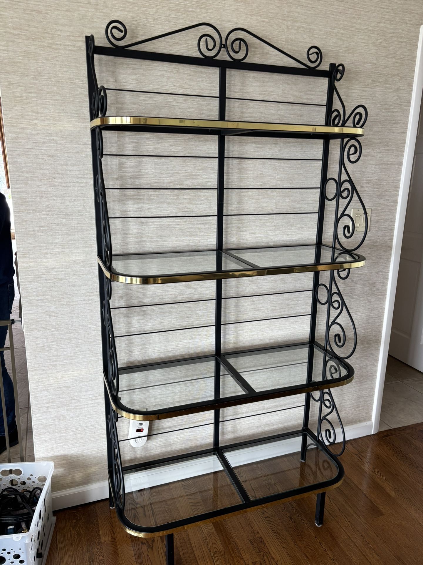 Beautiful Vintage Bakers Rack - Iron / Brass With Glass Shelves