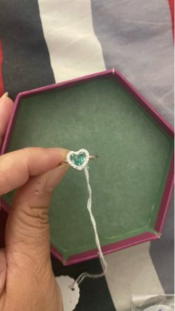Real 925 Sterling Silver aqua green heart wedding ring size 7