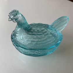 Blue glass Easter hen jar