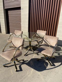 Vintage Milo Baughman brass tubular dining table set