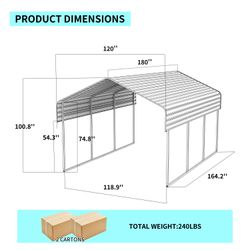 10x15 FT Metal Carport with Enhanced Base and Galvanized Steel Roof, Heavy Duty Outdoor Garage Car Shelter for Car, Boats and Truck