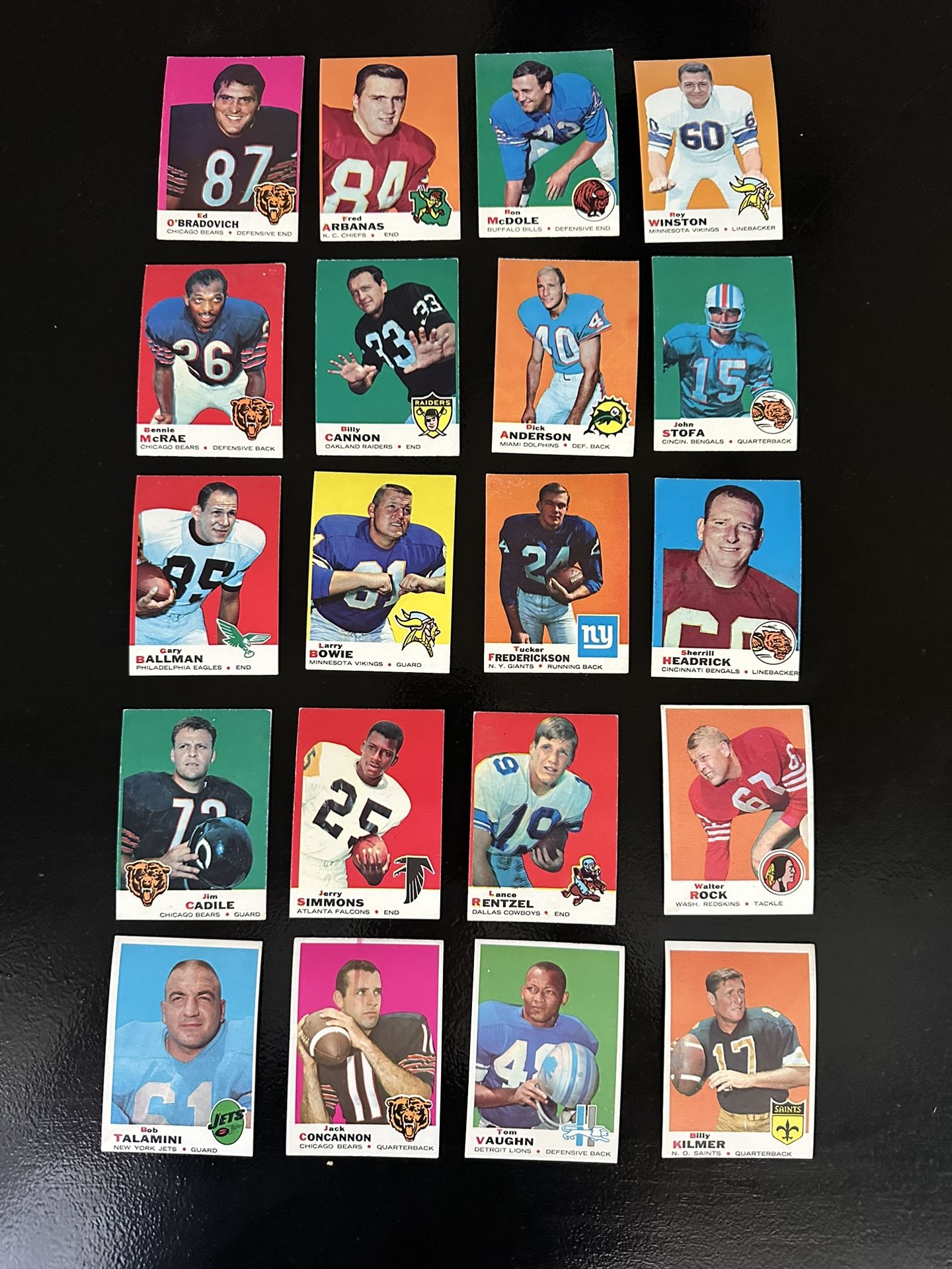 1969 Topps Football NFL Lot Of 20 Cards 60’s Vintage 