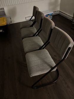 Set of 3 Gray Upholstered Cantilever Dining Chairs