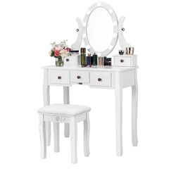 VIVOHOME Makeup Vanity Set with 10 LED Bulbs, Dressing Table