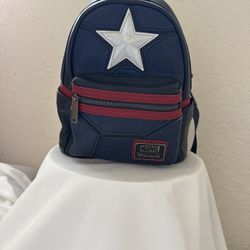 Loungefly Marvel Captain America Mini Backpack Blue Red White Star Logo Zip