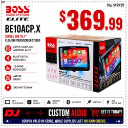Boss BE10ACP.X 10" Touchscreen Stereo Single Din Bluetooth USB Apple Carplay Android Auto Am Fm Radio 🚨 Payment Options Available 🚨 No Credit Needed