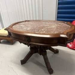 Vintage Antique Marble Top Walnut Side Table