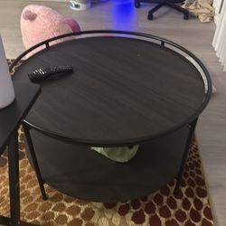 Nathan James Paloma Round Coffee Tea or Cocktail with Raised Tray Top Edge Tables, 2-Tier Minimalist Style Living Room, Dark Oak/Matte Black