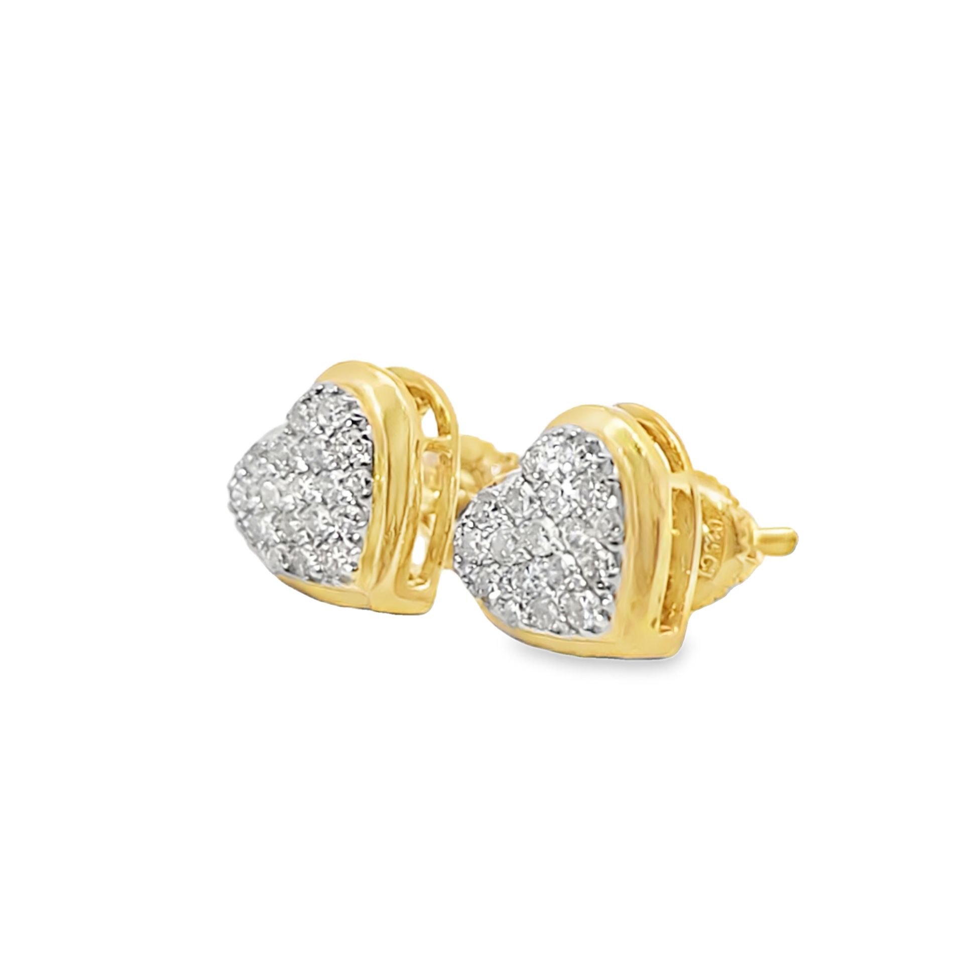 10k Yellow Gold Diamond Heart-Shaped Earrings 0.25 ctw