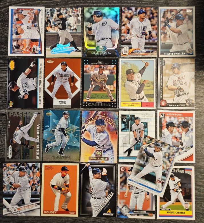 (21) All Different Miguel Cabrera Baseball Card Lot Detroit Tigers Marlins HOF