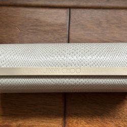 JIMMY CHOO Semi Hard Glasses Case Python Print Textured Leather Tan Ivory
