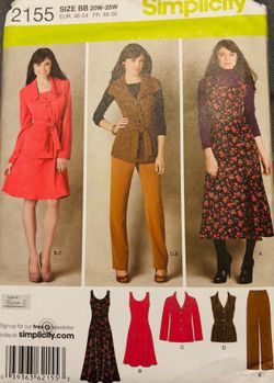 Plus Size Simplicity 2155 Jumper Pants Jacket Vest Sizes 20W-28W New Uncut