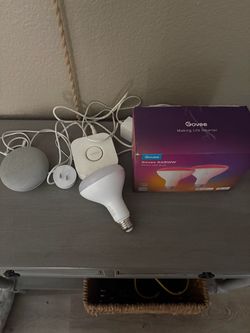 Google Home Mini, Phillips Hue Bridge, and Smart Bulbs