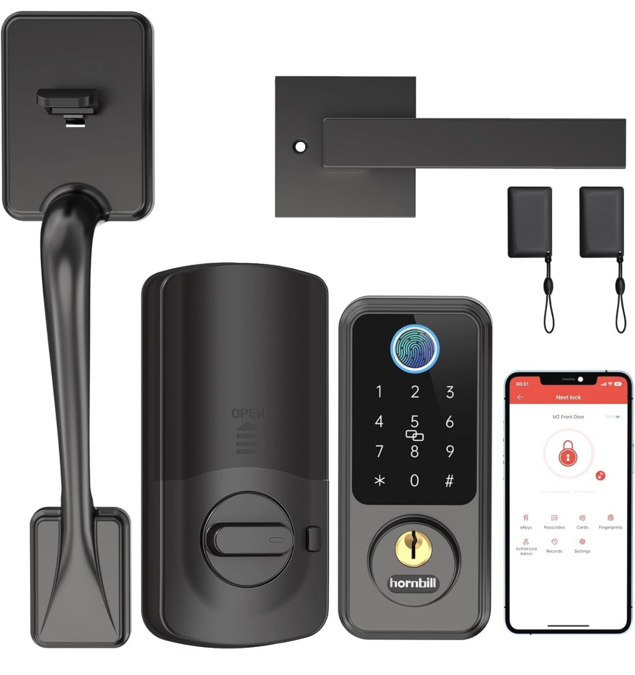 Hornbill Smart Lock with Front Door Handle Set - Keyless Entry Door Lock  Smart Deadbolt, Bluetooth