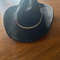 Black Suede With rhinestone Trim Cowgirl Hat New With Tags