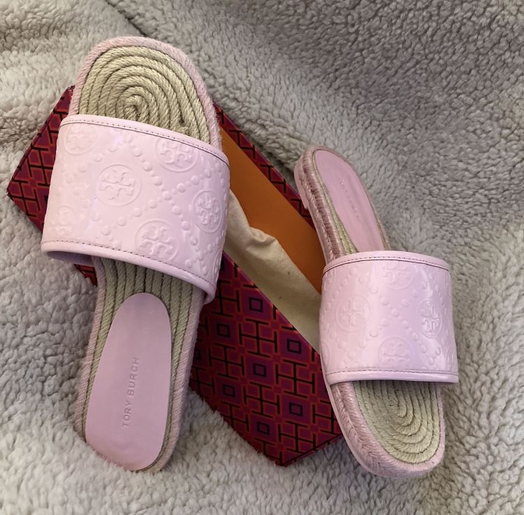 Pink Tory Burch Espadrille Slides